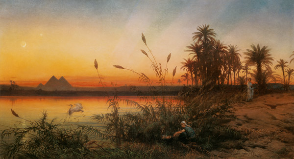Look to the pyramids of Gizeh at sunset from the island of Roda from Frank Dillon