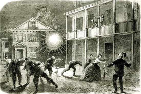 The Federals shelling the City of Charleston: Shell bursting in the streets in 1863 from Frank Vizetelly