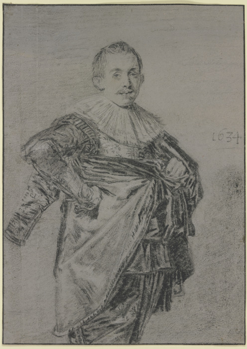 Junger stehender Mann mit Mantel und glatter Halskrause, Kniestück from Frans Hals