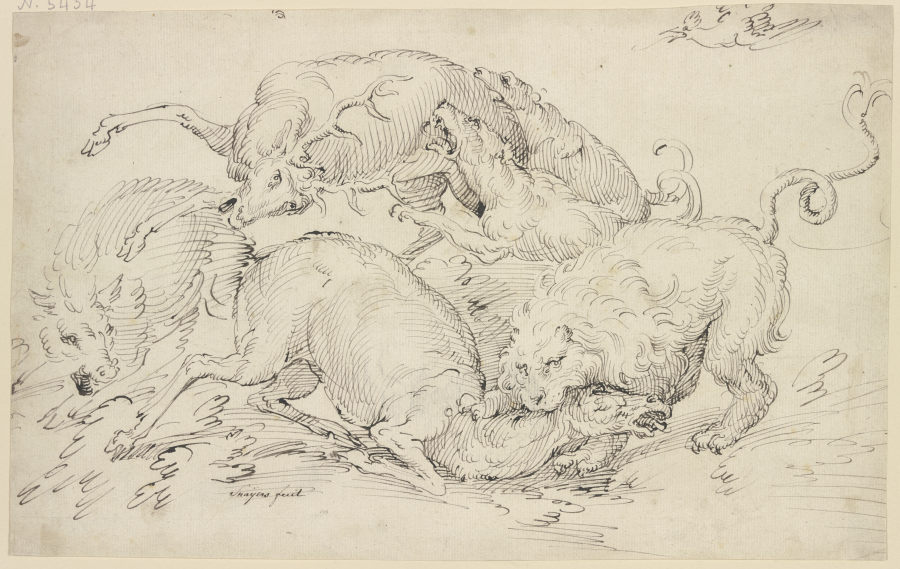 Löwen und Hunde überfallen zwei Hirsche und ein Schwein from Frans Snyders