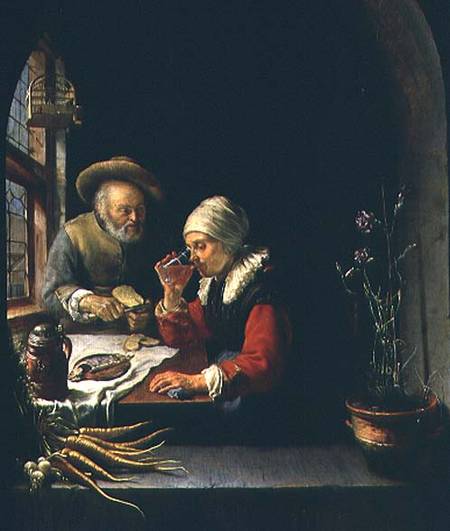 An Elderly Couple Eating (panel) from Frans van the Elder Mieris