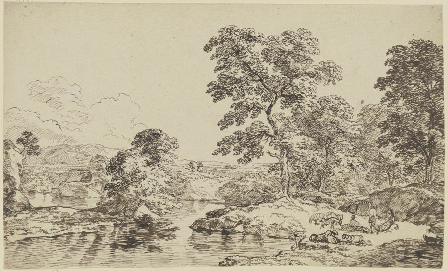 Bäume und Staffage an einem Gewässer from Franz Innocenz Josef Kobell