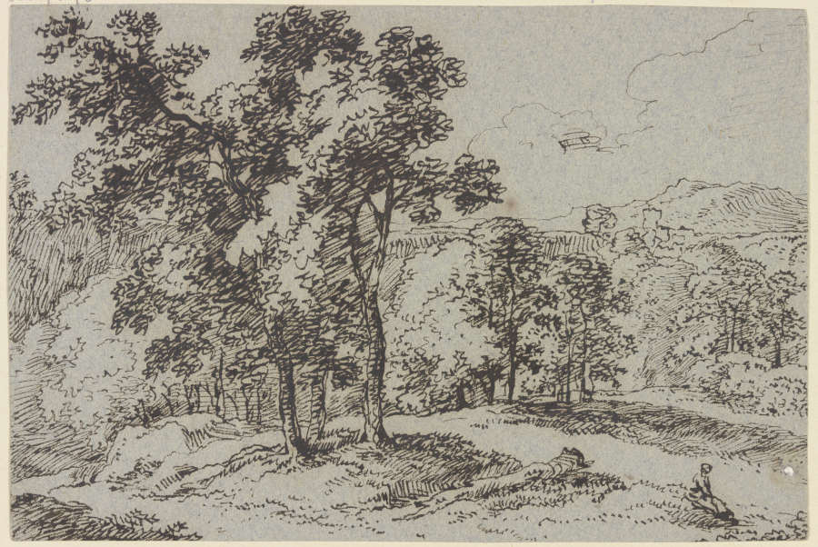Baumreiche Landschaft, im Vordergrund eine sitzende Frau from Franz Innocenz Josef Kobell