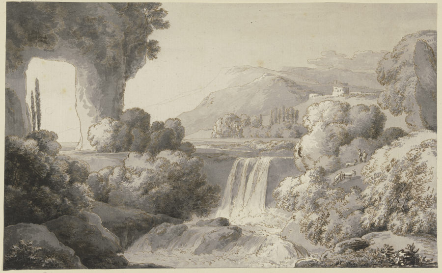 Flußlandschaft mit Wasserfall, links ein Felsentor from Franz Innocenz Josef Kobell