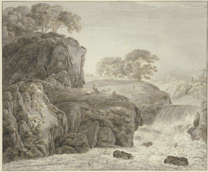 Gebirgslandschaft mit Herde und Wasserfall from Franz Innocenz Josef Kobell