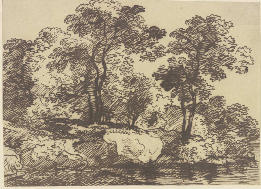 Hohe Bäume an einem felsigen Ufer from Franz Innocenz Josef Kobell