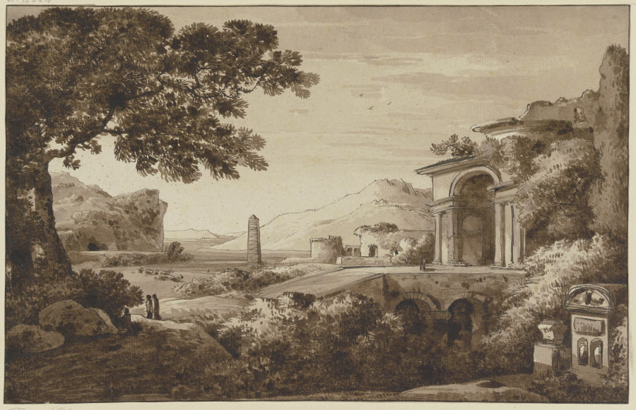 Landschaft mit antiken Bauten und einem Obelisken from Franz Innocenz Josef Kobell