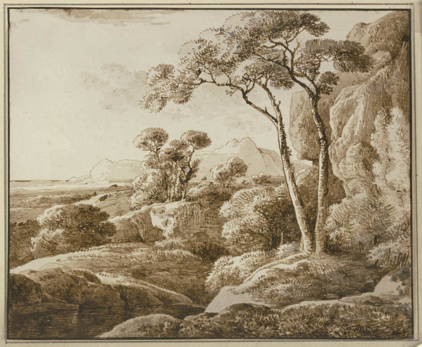Landschaft mit Bäumen und Ausblick auf ein Gebirge from Franz Innocenz Josef Kobell