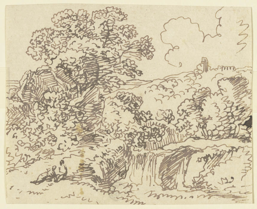 Landschaft mit einem kleinen Wasserfall und zwei Rastenden from Franz Innocenz Josef Kobell