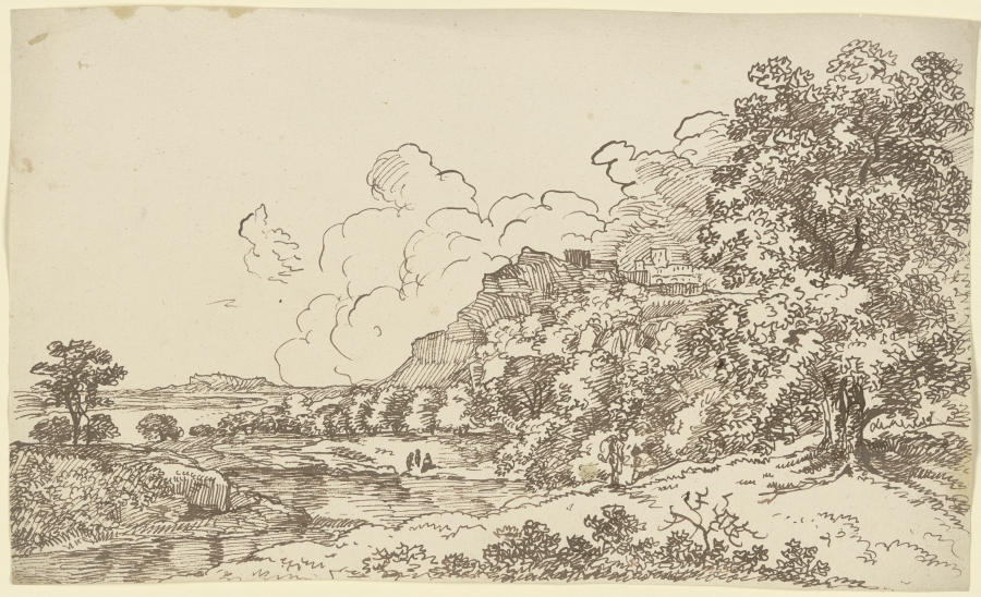 Landschaft mit Gewässer, rechts auf einem Berg eine Festungsanlage from Franz Innocenz Josef Kobell
