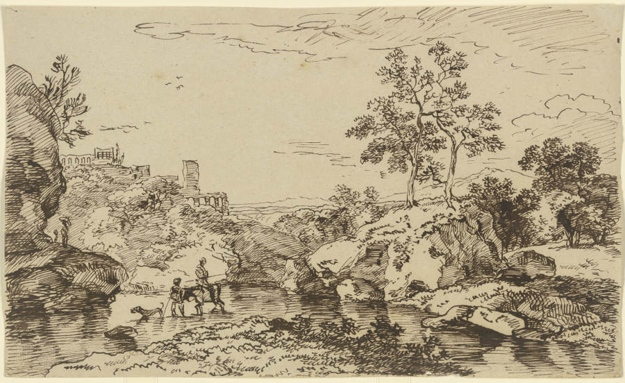 Landschaft mit Reisenden an einer Furt from Franz Innocenz Josef Kobell