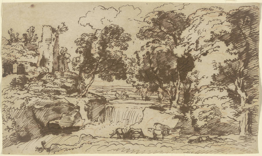 Ruine an einem baumbestandenen Wasserfall from Franz Innocenz Josef Kobell