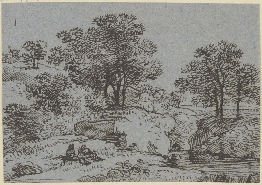 Zwei lagernde Figuren in hügeliger Landschaft from Franz Innocenz Josef Kobell