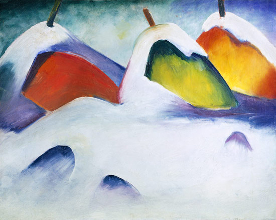 Hay squatting positions in the snow from Franz Marc