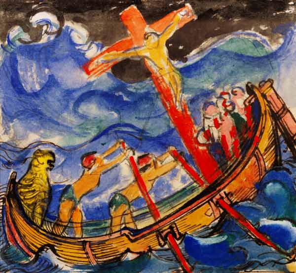 Cross driving in the storm. 1913th watercolour painting from Franz Marc