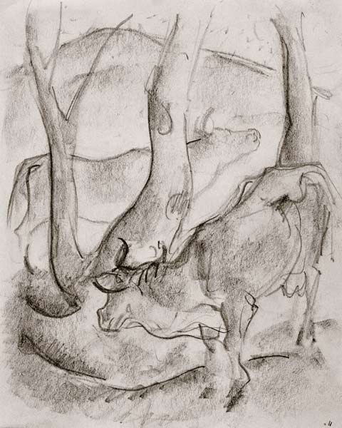 Zwei Kühe unter Bäumen from Franz Marc