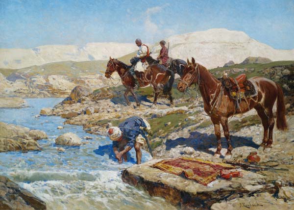 Cherkessian Horseman Crossing the River from Franz Roubaud