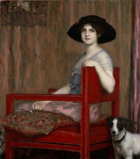 Mary von Stuck in red chair