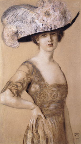 Portrait einer Dame mit Federhut from Franz von Stuck