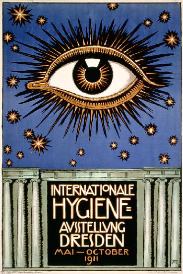 Advertisement for the 'First International Hygiene Exhibition' in Dresden, printed by Leutert und Sc