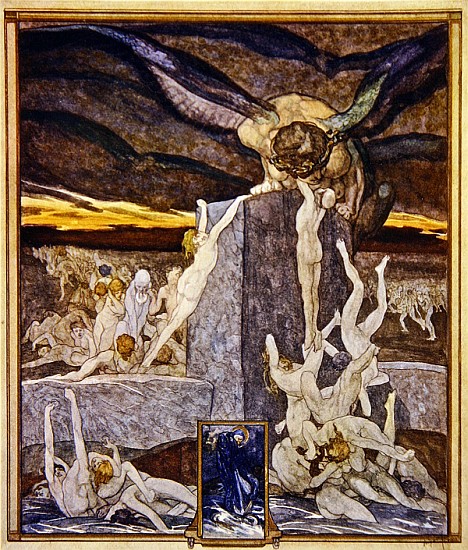 Reproduções De Arte Ilustração a partir de Dante`s `Divine Comedy` , Inferno  , canto v, 1921 por Franz Von Bayros (1866-1924, Croatia)