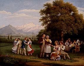 Feast in the country near Geneva in view of the Mont Blanc from Frederic Fregevize