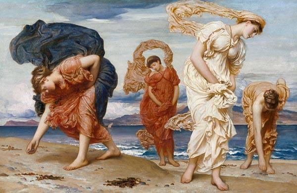 Greek Girls Picking up Pebbles by the Sea