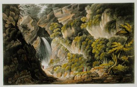 Waterfall at Shanklin, from 'The Isle of Wight Illustrated, in a Series of Coloured Views', engraved from Frederick Calvert