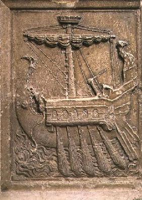 Plaque representing a quinquereme, a ship with five banks of oars