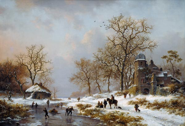 Winter landscape with pond having been cold and skate runners from Frederik Marianus Kruseman