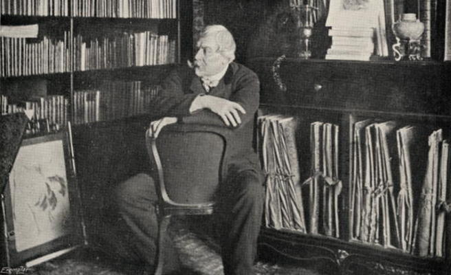 Edmond de Goncourt (1822-96) in his study (b/w photo) from French Photographer, (19th century)