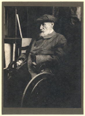 Auguste Renoir (1841-1919) in a wheelchair (b/w photo) from French Photographer, (20th century)