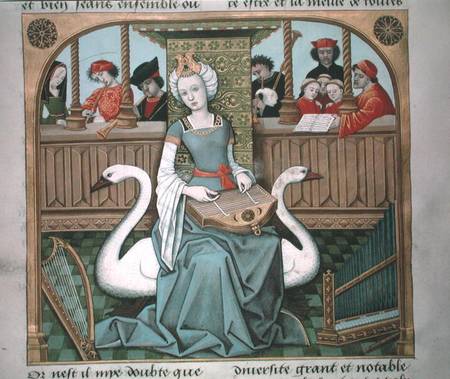 Ms Fr 1 fol.65v Allegory of Music, from 'Les Echecs Amoureux' from French School