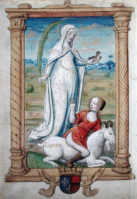 CL 22718 F Chasity Against Lust, from 'Rondeaux des Vertus' created for Louise de Savoie from French School