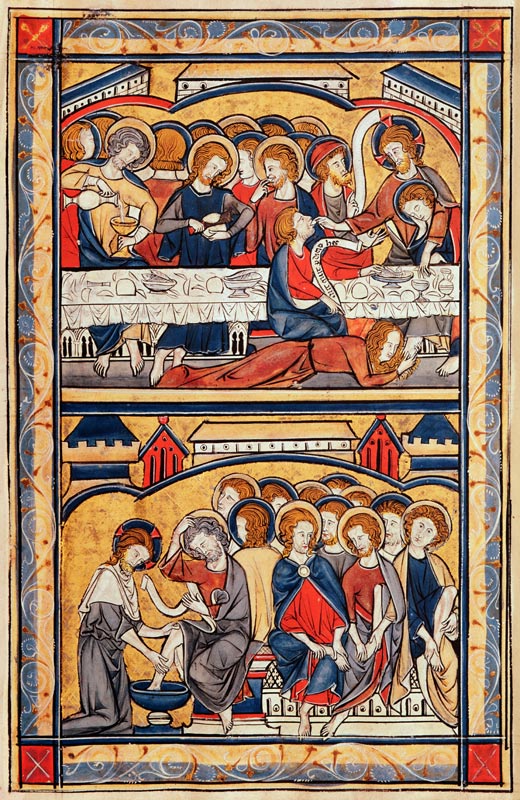 The Last Supper and the Washing of the Feet, c.1260 (tempera & gold leaf on parchment) from French School