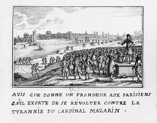 A man of the Fronde exhorting the Parisians to rise up against Cardinal Mazarin''s tyranny on 6th Ja from French School