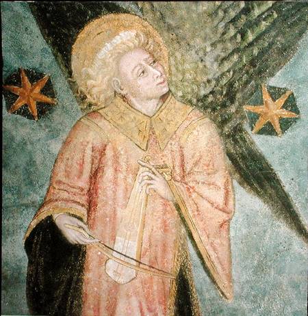Angel musician playing a gigue, detail from the vault of the crypt from French School