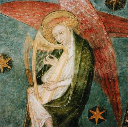 Angel musician playing a harp, detail from the vault of the crypt from French School
