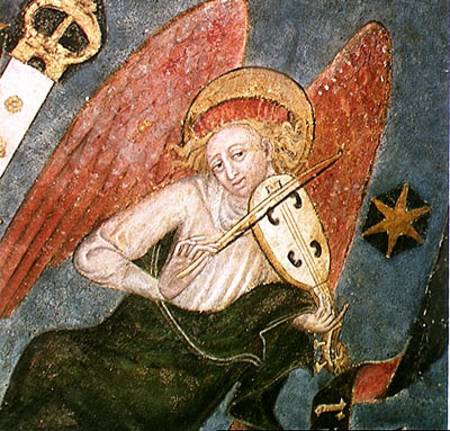 Angel musician playing a viol, detail from the vault of the crypt from French School