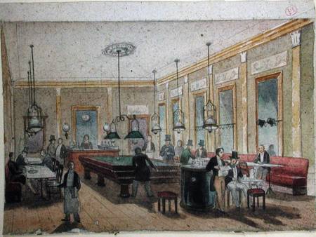 The Billiard Room in a Cafe from French School