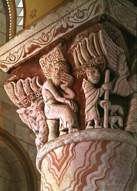 Capital from the chancel depicting 'Babilonia Deserta' from French School