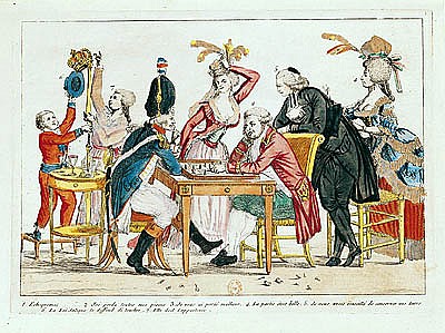Caricature of Louis XVI (1754-93) playing chess with a soldier of the National Guard from French School