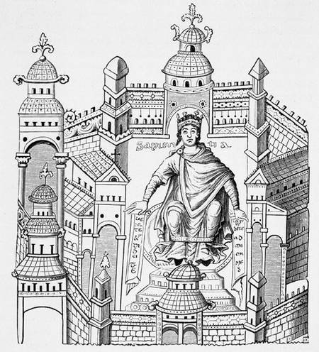 A Carlovingian king in his palace, personifying Wisdom appealing to the whole human race, after a mi from French School
