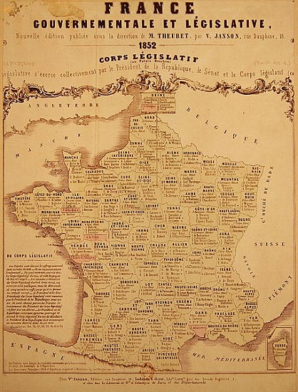 Governmental and Legislative Map of France, printed Ledoyen & Giret, Paris from French School