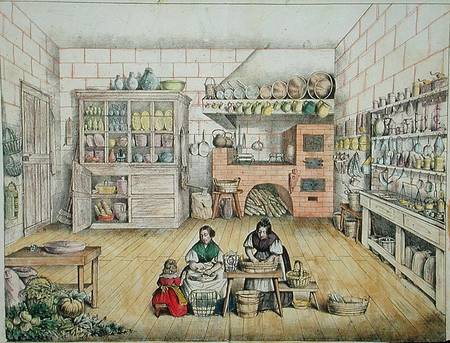 Interior of a French country kitchen from French School