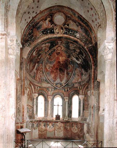 Interior view of the apse with a fresco depicting Christ giving the law to St. Peter in the presence from French School