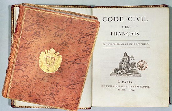 ''Le Code Civil des Francais'', showing the binding and title page, first edition pub. 1804 from French School