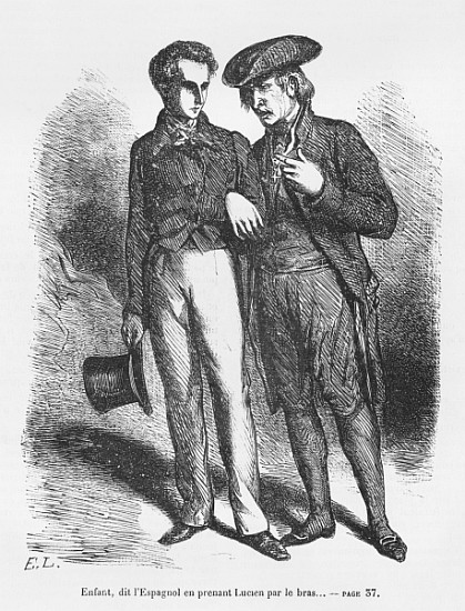 Lucien de Rubempre and Carlos Herrera, illustration from ''Les Illusions perdues'' Honore de Balzac from French School