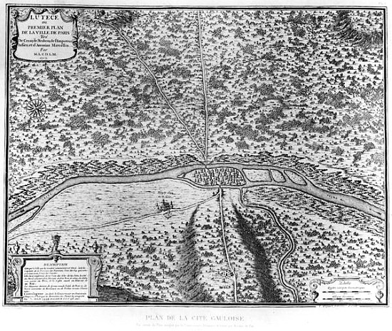 Lutetia or the first plan of Paris, taken from Caesar, Strabo, Emperor Julian and Ammianus Marcellin from French School