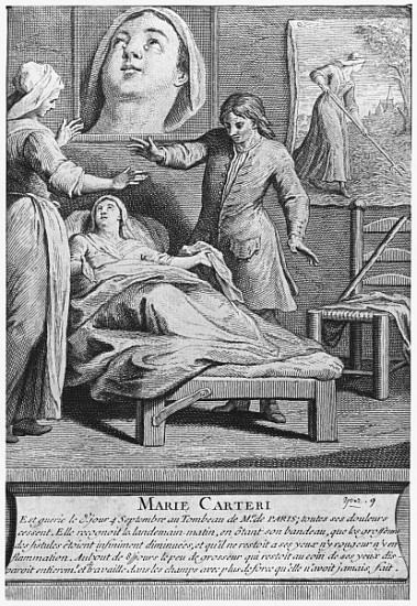 Miraculous healing of a blind woman, Marie Carteri, on the tomb of Deacon Francois de Paris at the p from French School